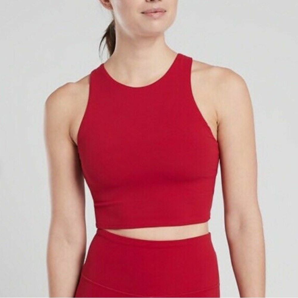 Athleta Red High-Neck Cropped Sports Bra